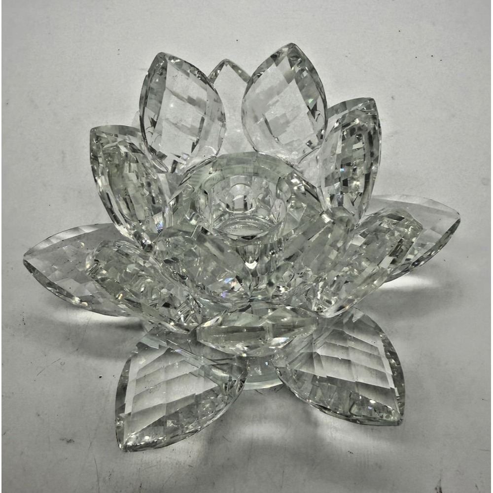 Z Gallerie Crystal Lotus Flower Figurine Small Clear Faceted Candle Holder